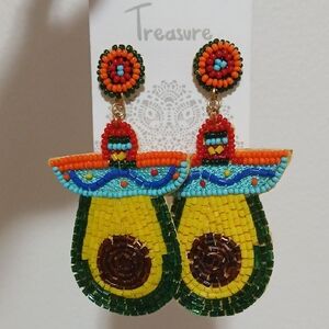 Colorful Beaded Avocado Earrings